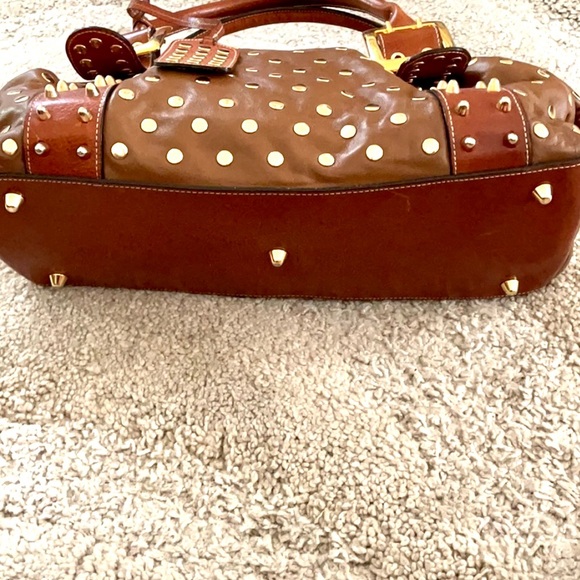 Be&D Lambskin Handbag Purse Soft Brown Satchel w/Gold Studs Excellent Condition - Picture 3 of 10
